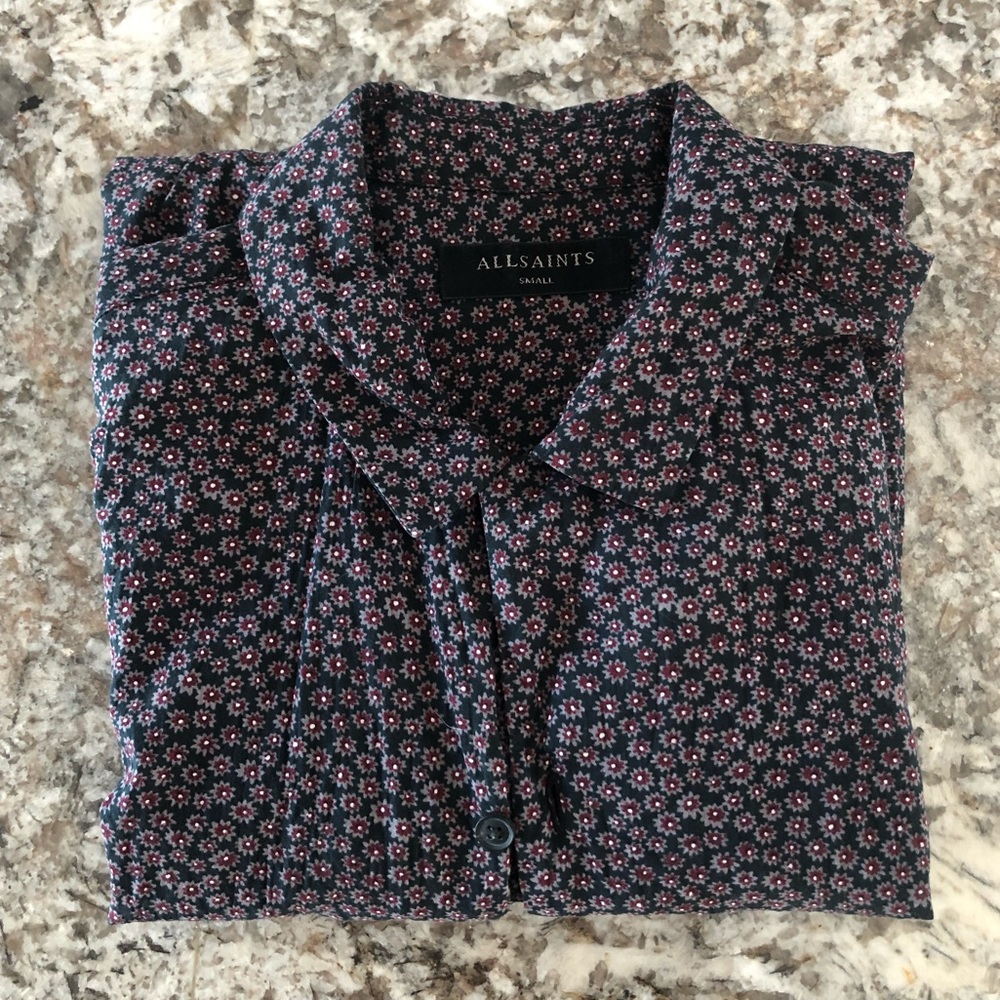 Maroon floral All Saints Short Sleeve Button Up